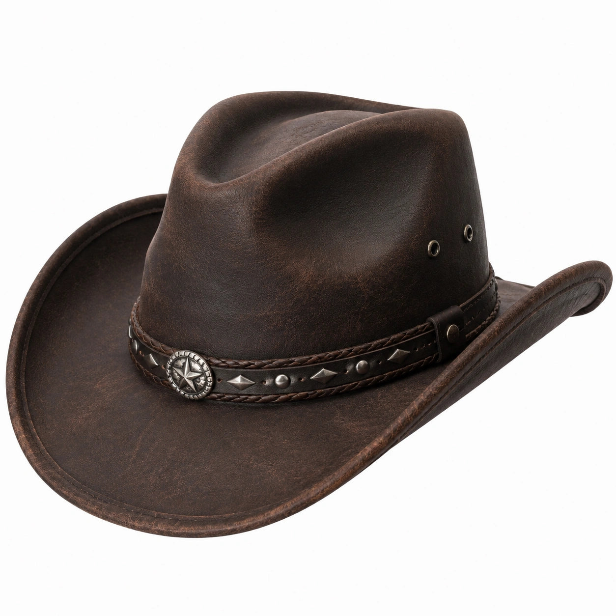 Cappello da cowboy taglia unica in effetto pelle marrone con fascia decorativa stile western
