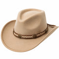 Cappello da cowboy beige in similcamoscio con fascia decorativa regolabile