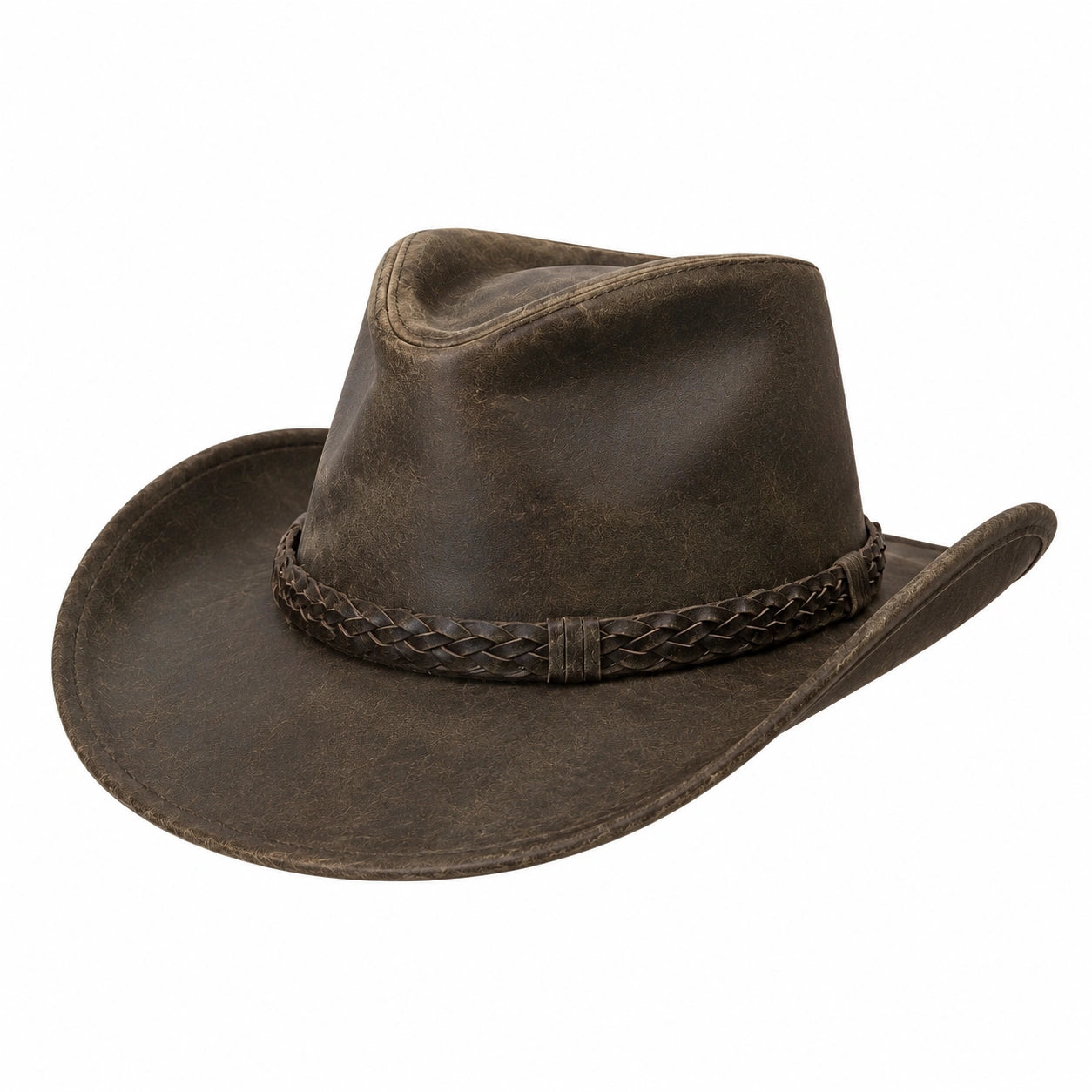 Cappello cowboy taglia unica marrone effetto pelle con fascia intrecciata stile western