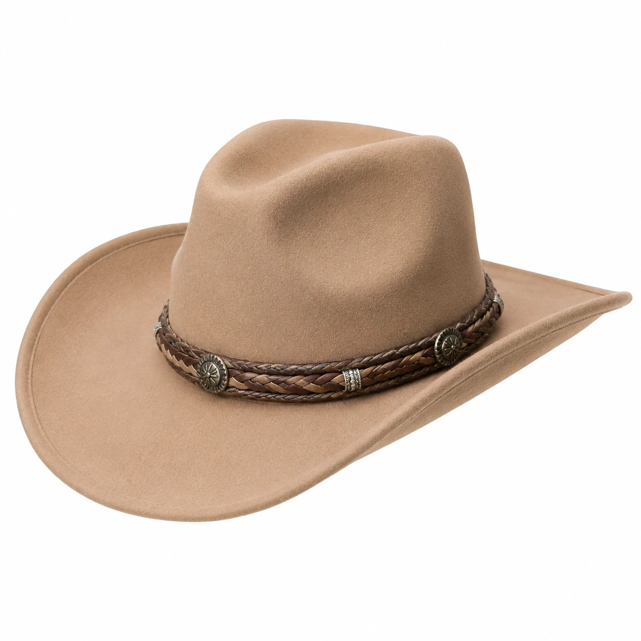 Cappello cowboy taglia unica beige in tessuto effetto feltro con fascia intrecciata