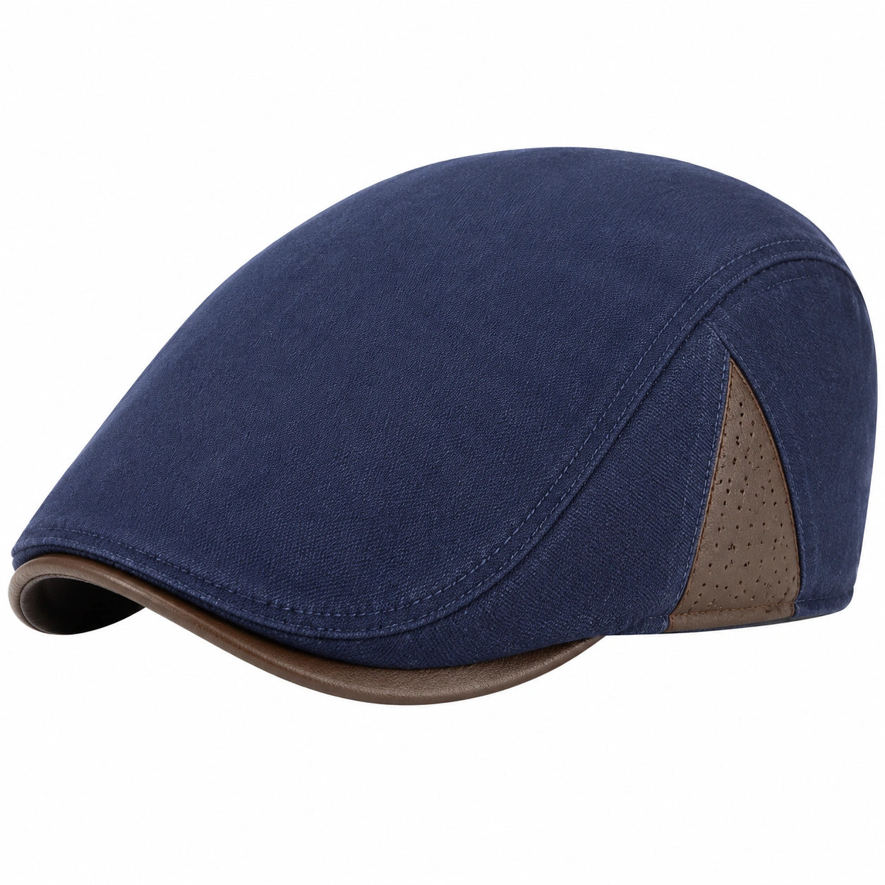 Cappello piatto taglia unica in tessuto blu navy e marrone - stile casual per uomo