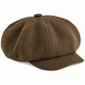 Cappello a otto spicchi taglia unica in tessuto marrone a spina di pesce con visiera