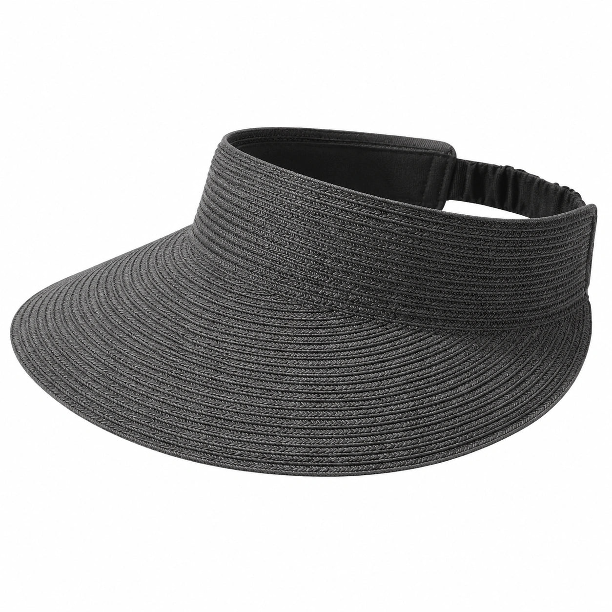 Visiera parasole taglia unica in fibra intrecciata nera - cappello estivo regolabile